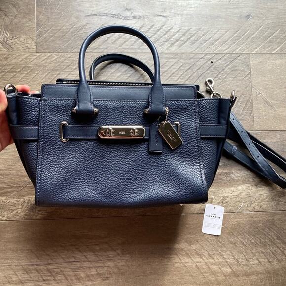 Coach Handbags - NWT Coach Swagger Satchel 27 Navy Silver